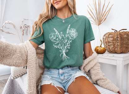 Botanical Bouquet Wildflowers Plant Nature Garment Dyed T Shirt