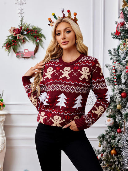Gingerbread Pattern Long Sleeve Pullover Casual Ugly Christmas Sweater | NCS
