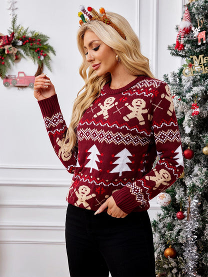 Gingerbread Pattern Long Sleeve Pullover Casual Ugly Christmas Sweater | NCS