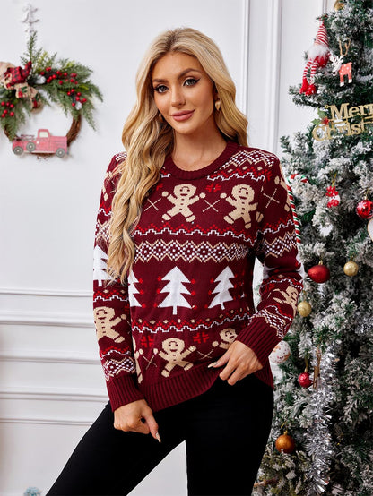 Gingerbread Pattern Long Sleeve Pullover Casual Ugly Christmas Sweater | NCS