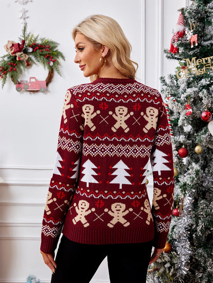 Gingerbread Pattern Long Sleeve Pullover Casual Ugly Christmas Sweater | NCS