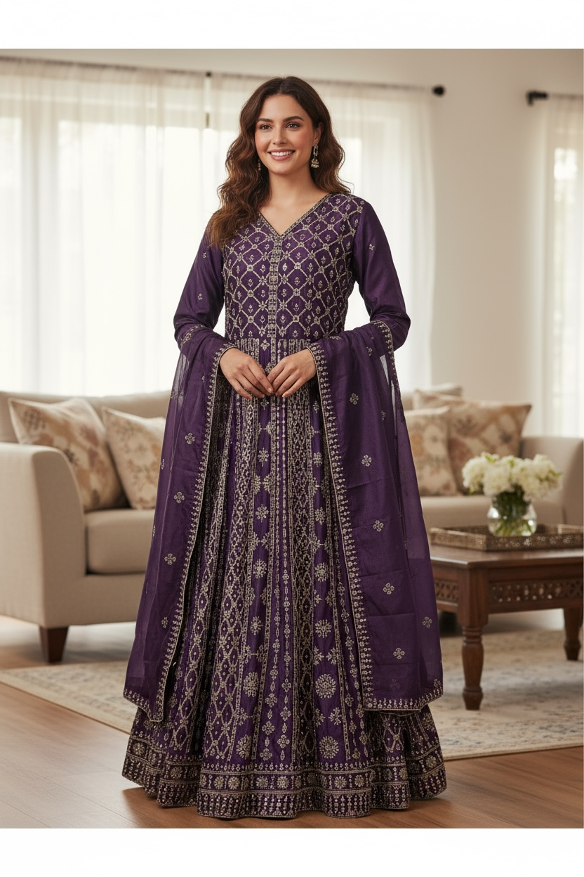 Heavy party wear Chinon silk gown/ Anarkali dress
