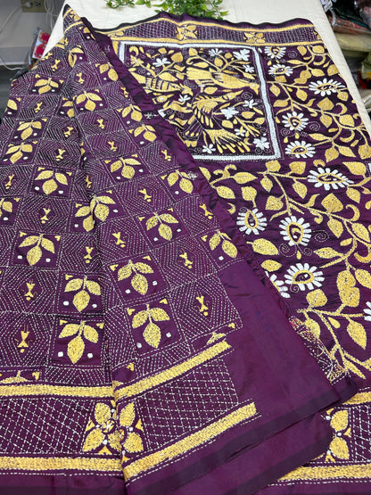 Kantha stitch saree