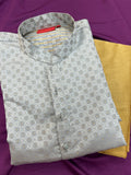 Jacquard silk kurta set : light grey