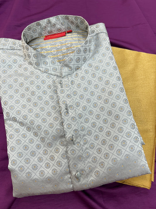 Jacquard silk kurta set : light grey
