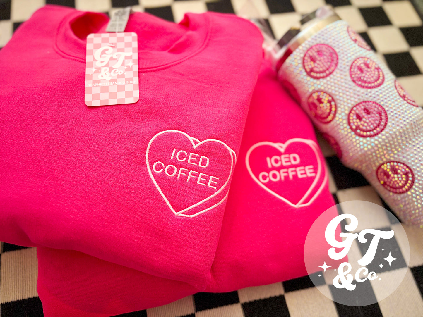 Iced Coffee Heart Embroidered Crewneck *MADE TO ORDER 10-15 BIZ DAYS*