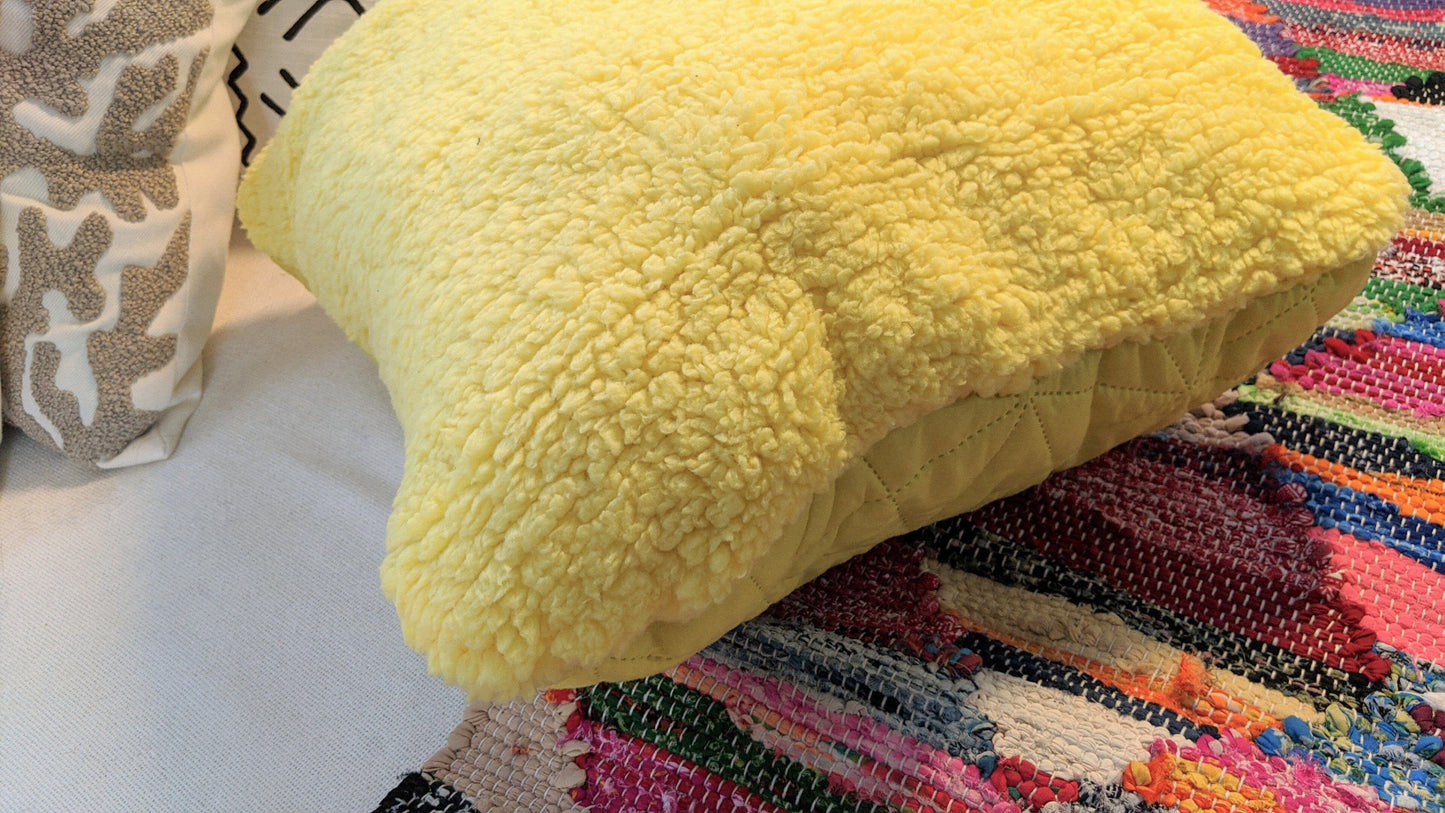 DaDa Bedding Hand-Made Tuscan Sun Yellow Sherpa Backside Quilted Throw Pillow - 18" x 18"