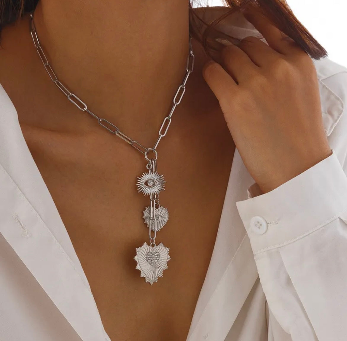 Radiant Spiked Heart Evil Eye Dangler Necklace - Love