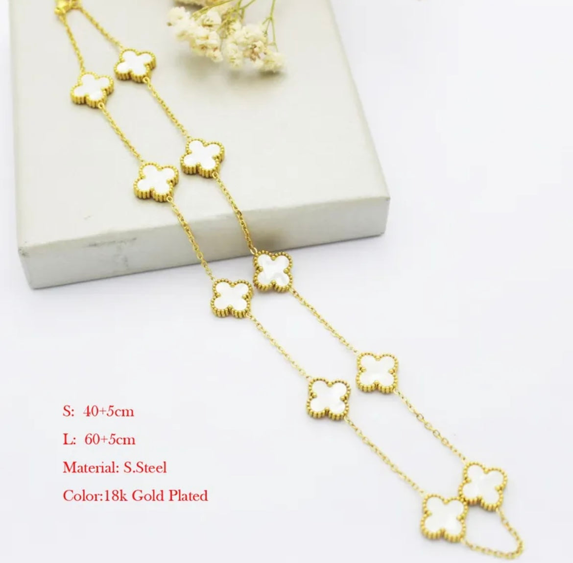 Long Pearl Shell Clover Necklace - Love. Luck. Hope & Faith