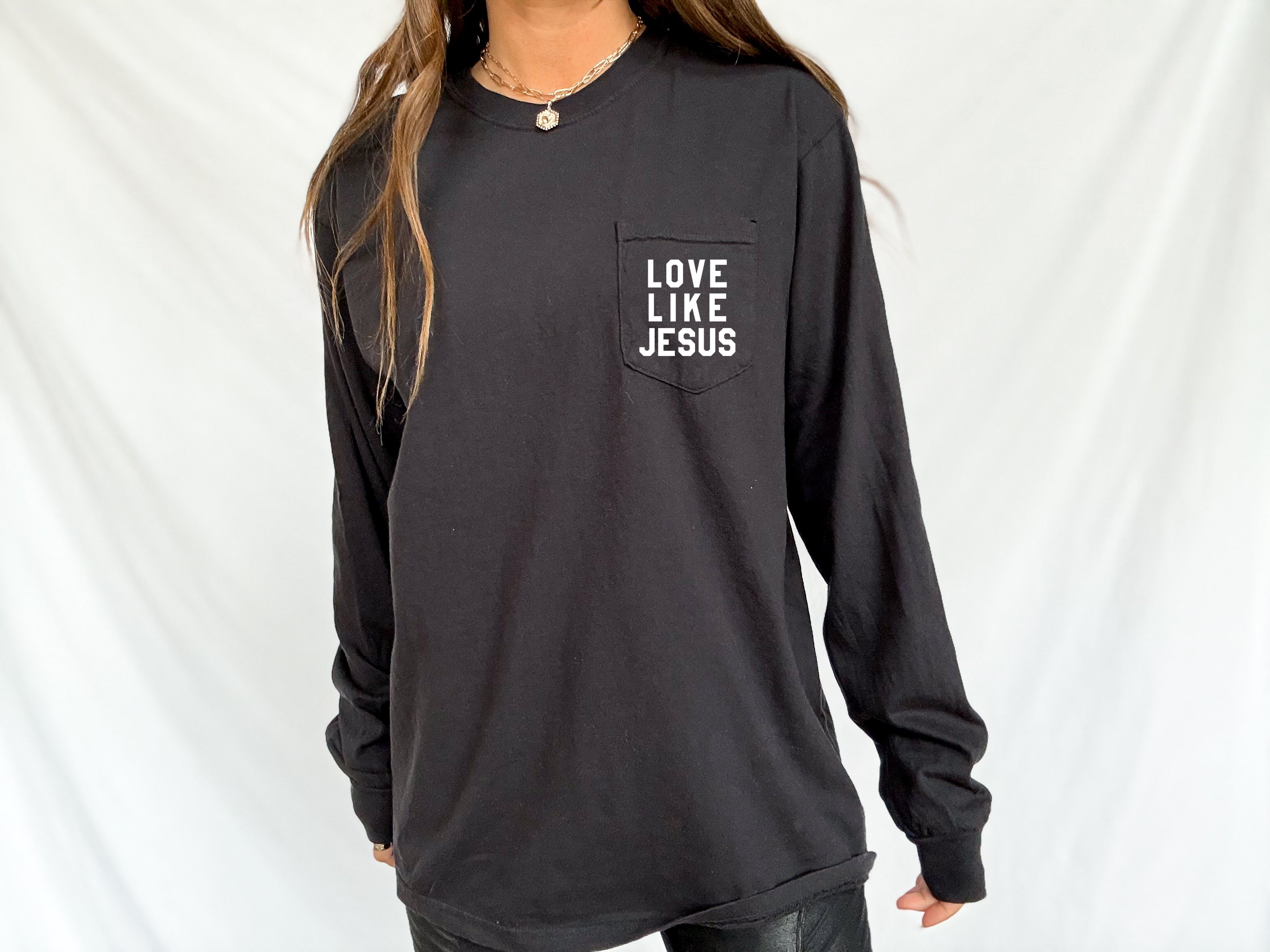 Comfort Colors Christian Love Like Jesus Bible Pocket Long Sleeve Shirt