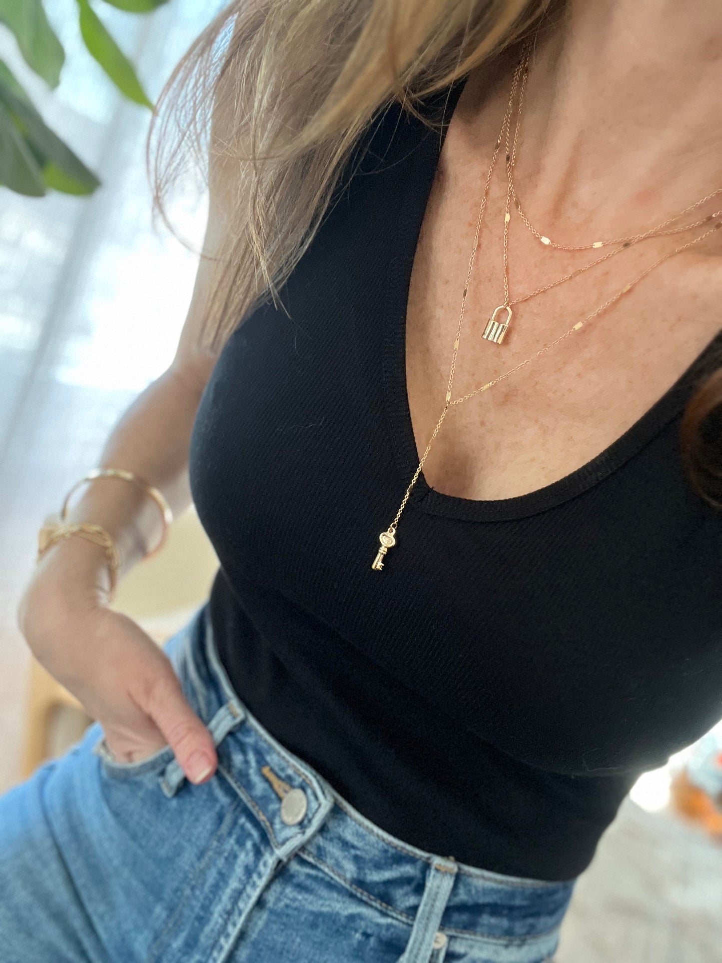 Layered Key & Lock Necklace