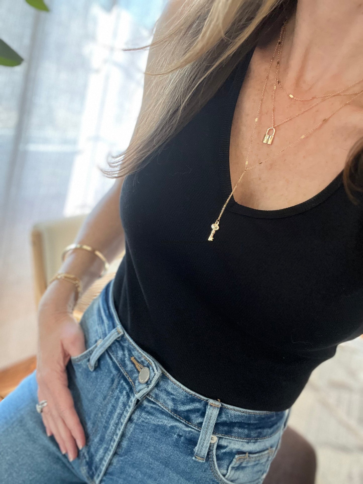 Layered Key & Lock Necklace