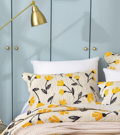 DaDalogy Bedding Yellow Fleur Floral Golden Orange Ivory Botanical Quilted Scalloped Pillow Sham (18112)