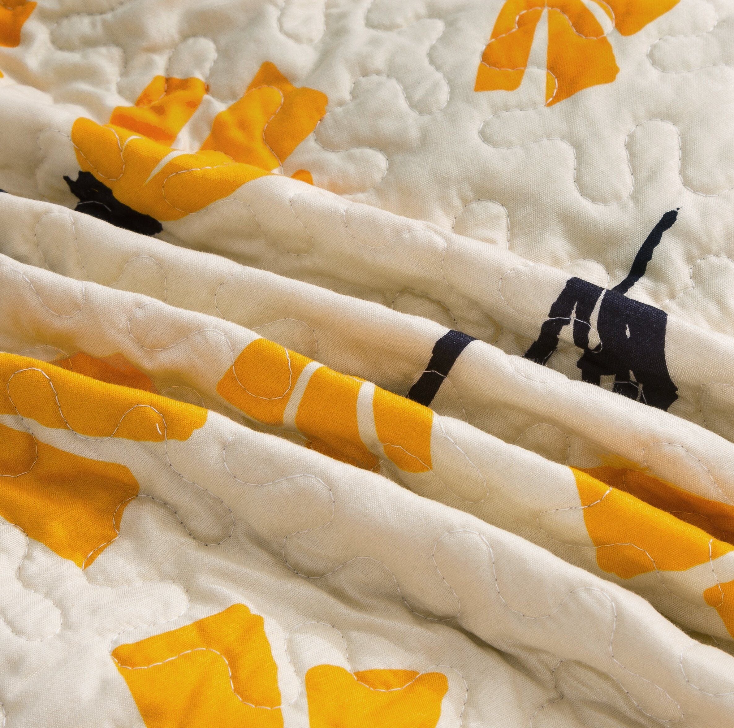 DaDa Bedding Yellow Fleur Floral Golden Orange Ivory Cream Scalloped Bedspread Set (18112)