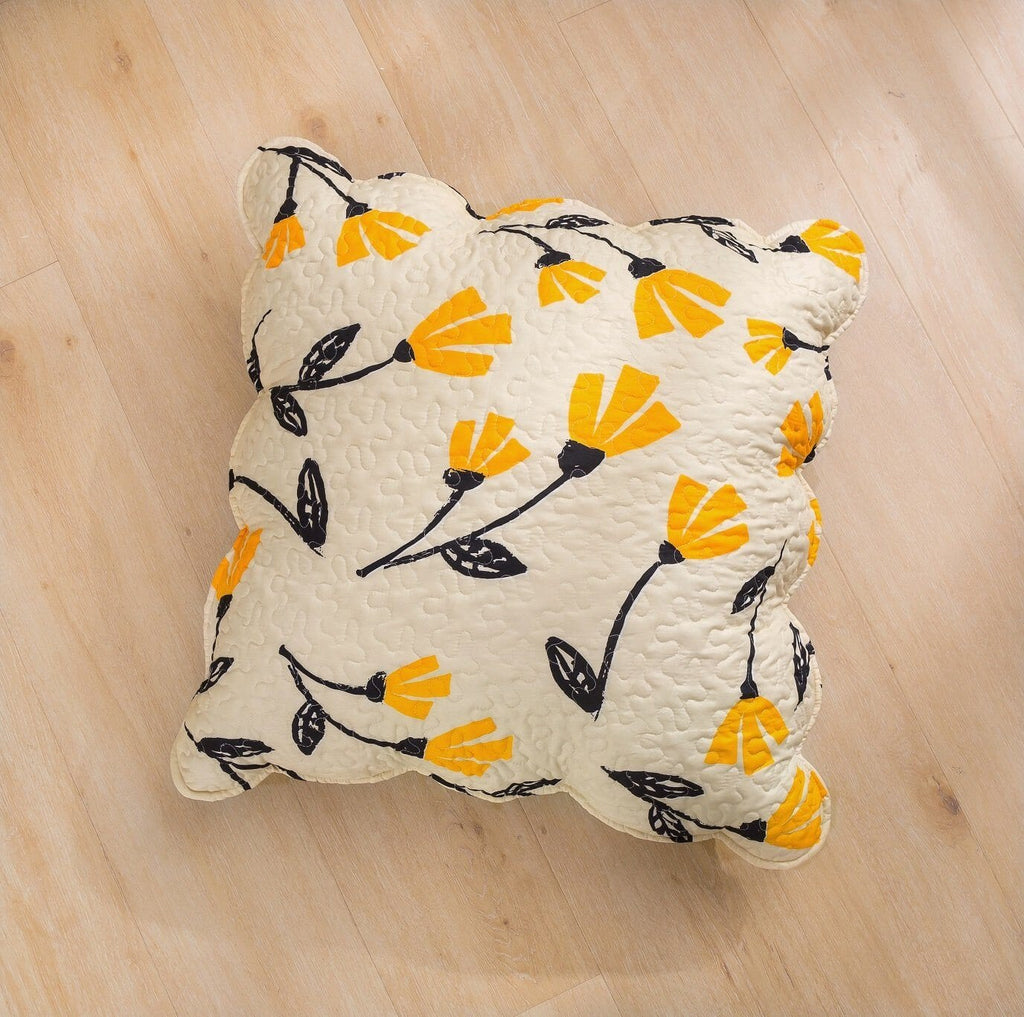 DaDa Bed in a Bag Bundle Set - Yellow Fleur Botanical Ivory Tan Floral Bedding Set (18112)