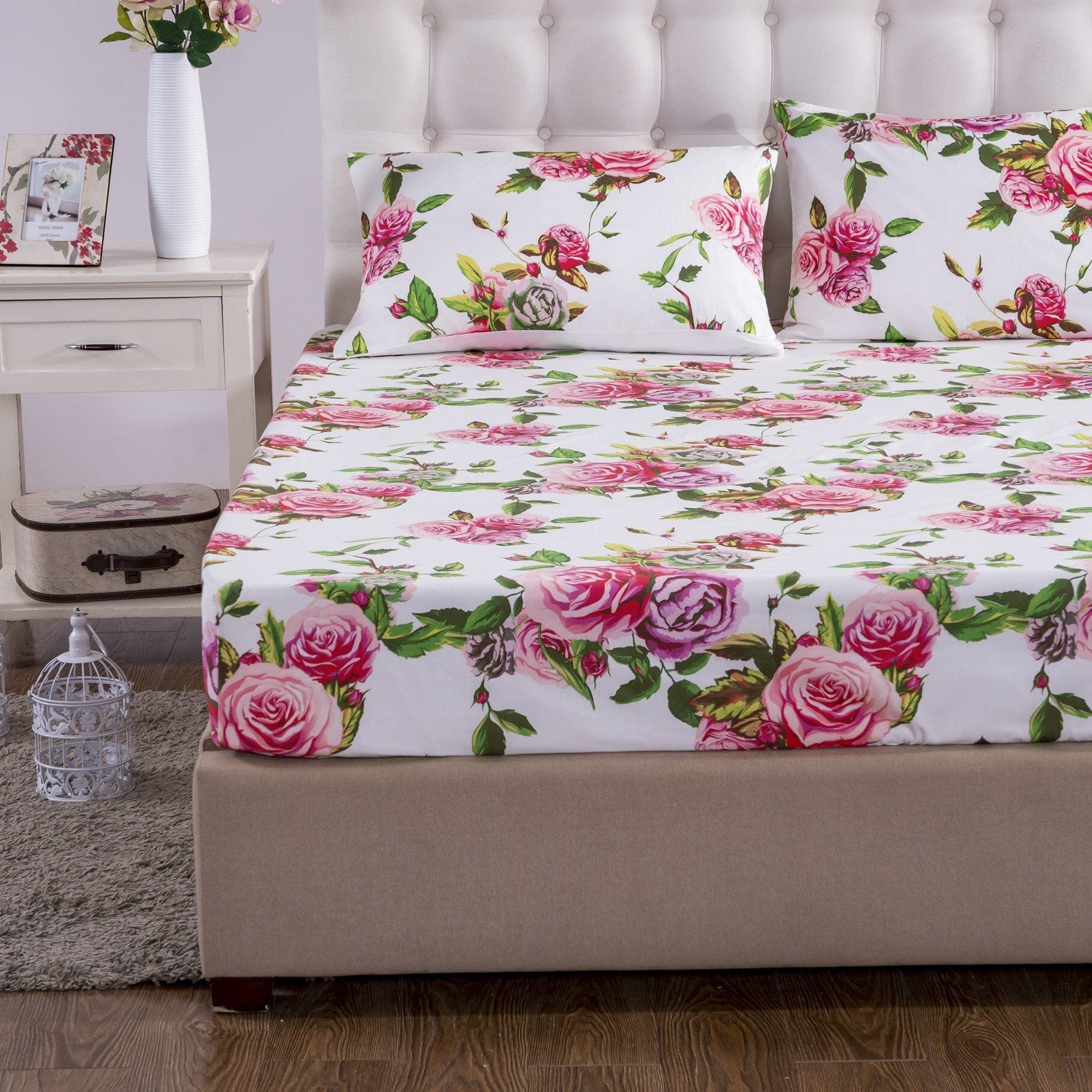 DaDa Bedding Bed in a Bag Bundle Set - Romantic Roses Lovely Blooming Floral Bedding Set (JHW-879)