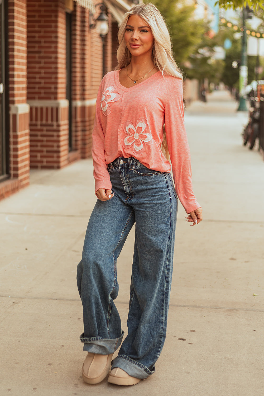 Rachel Floral Patchwork V Neck Long Sleeve Top