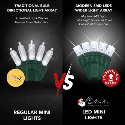 LED Mini Lights 5MM Pure White Twinkle Green Wire  6" Spacing