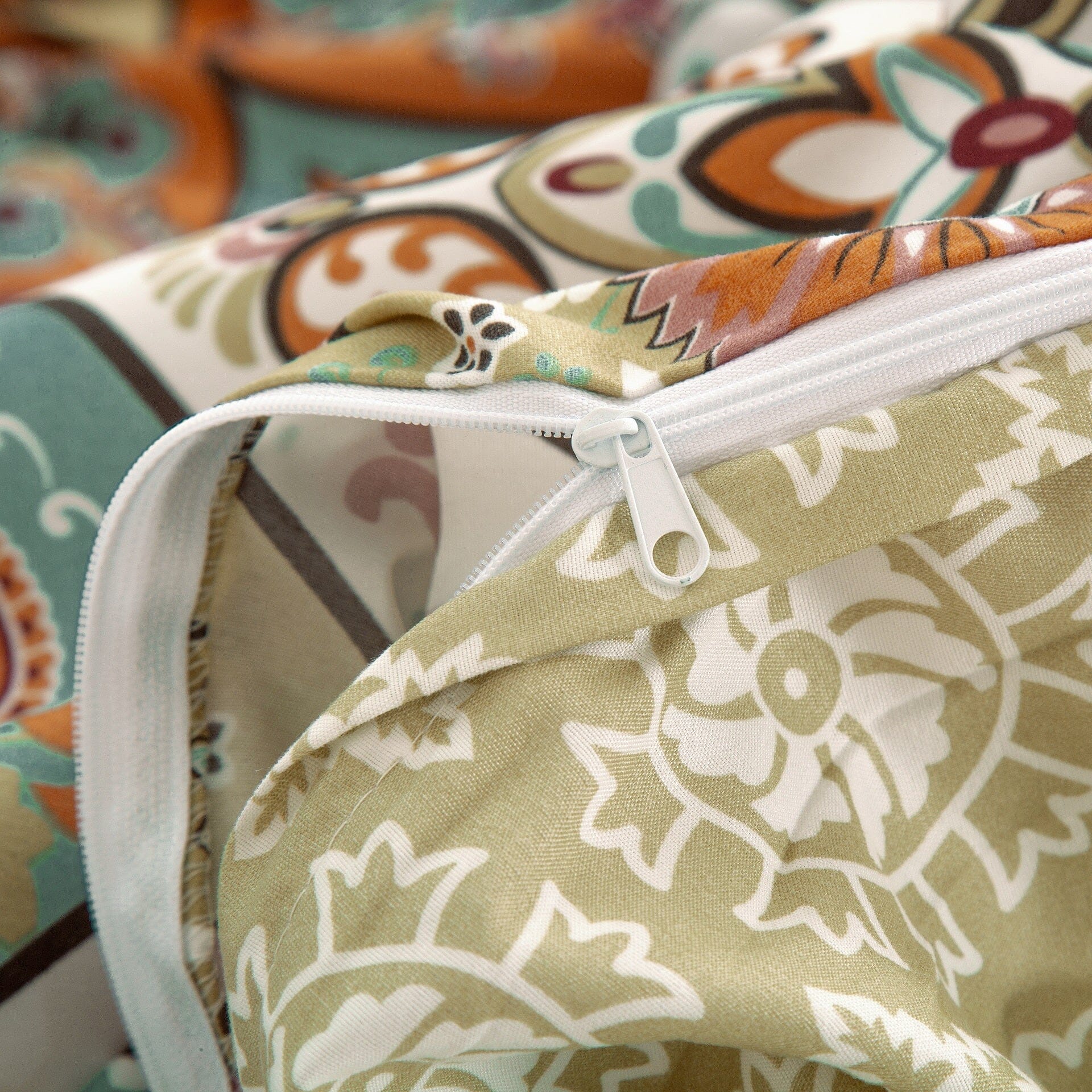 DaDalogy Bedding Bohemian Duvet Cover w/Pillow Cases - Reversible Coral Teal Floral Paisley Botanical Garden Party - Bright Vibrant Multi-Colorful Blue Salmon Pink