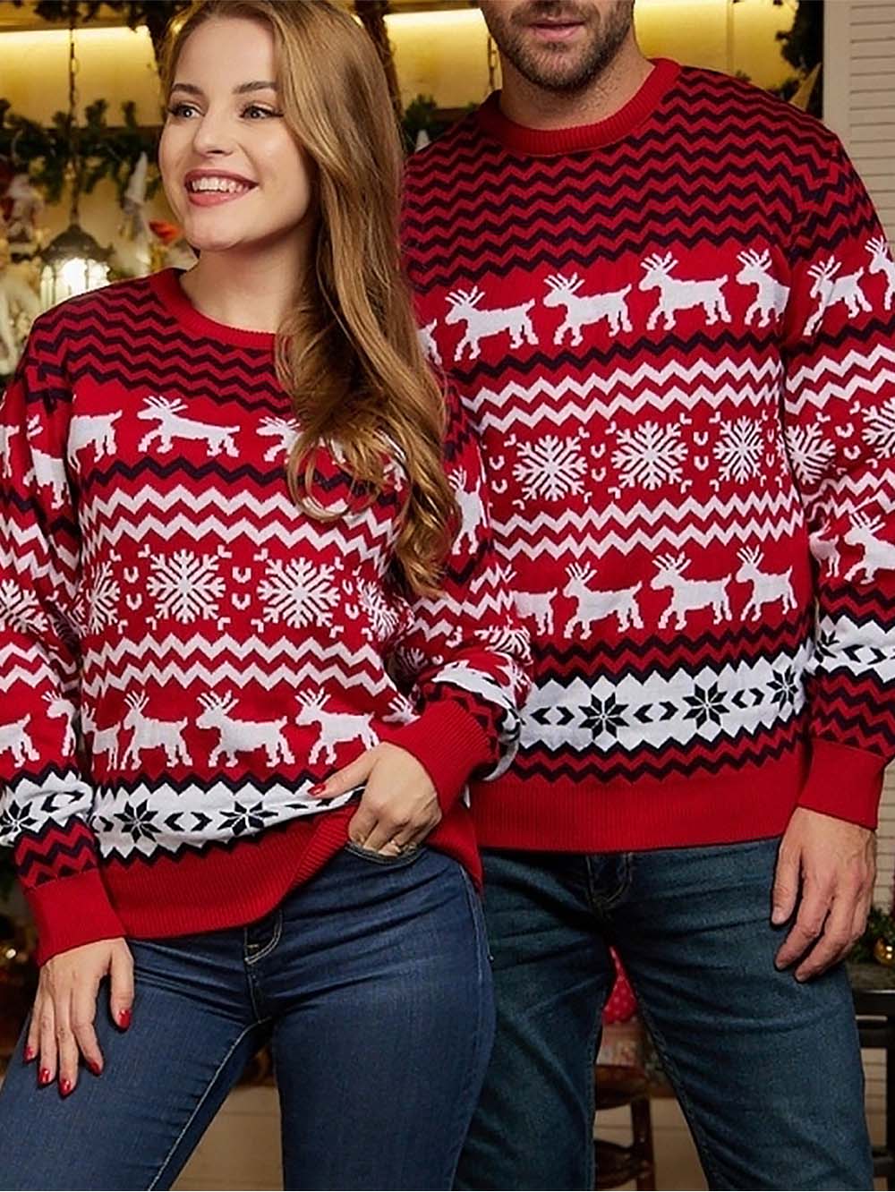 Women's Snowflake Reindeer Christmas Couple's Sweater | NCS