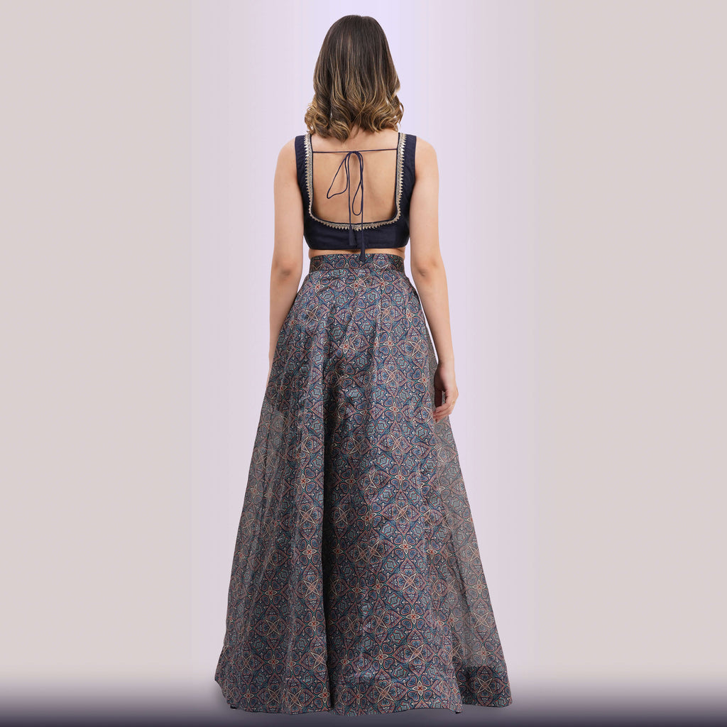 Navy Blue Geometric Lehenga Choli Set | Party Wear