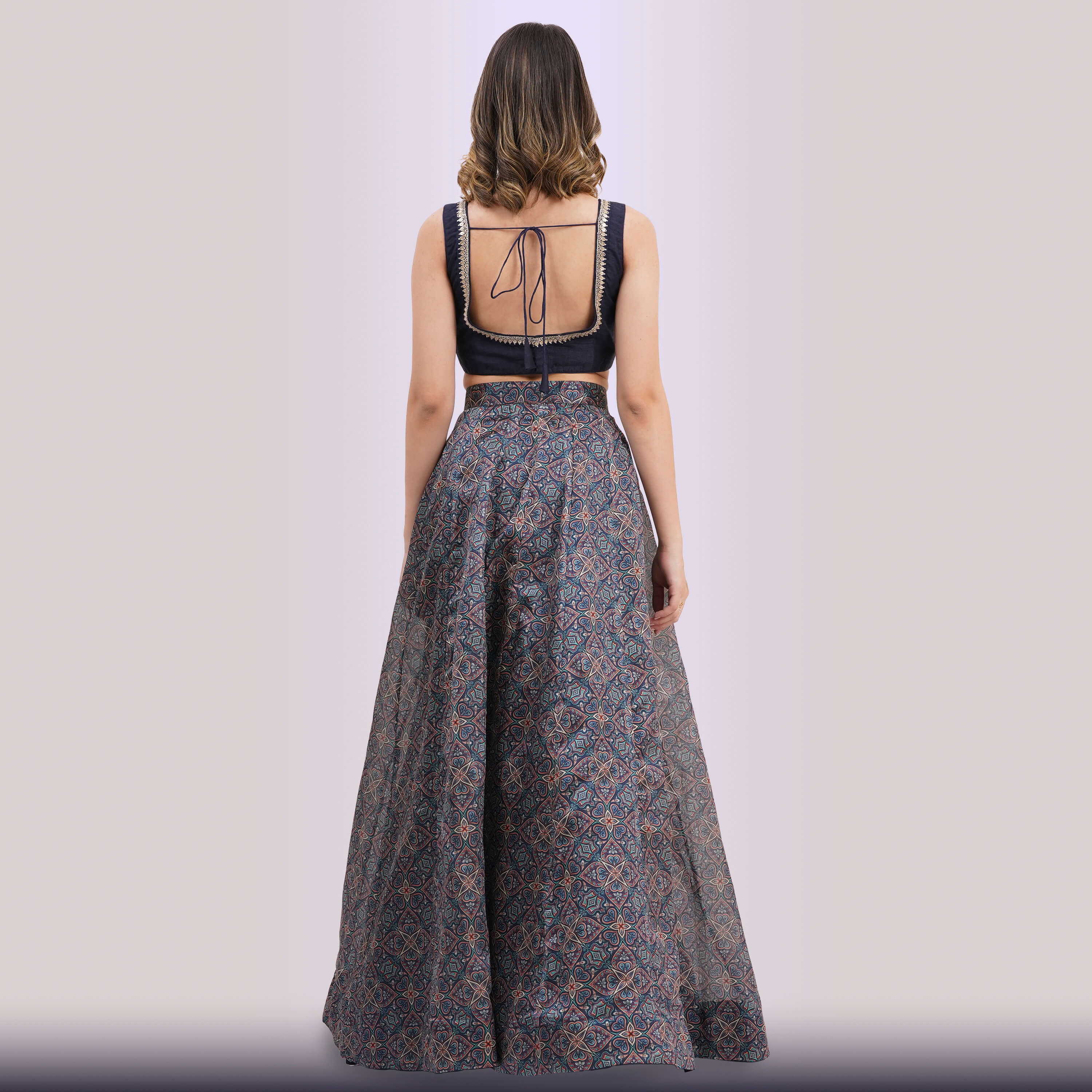 Navy Blue Geometric Lehenga Choli Set | Party Wear