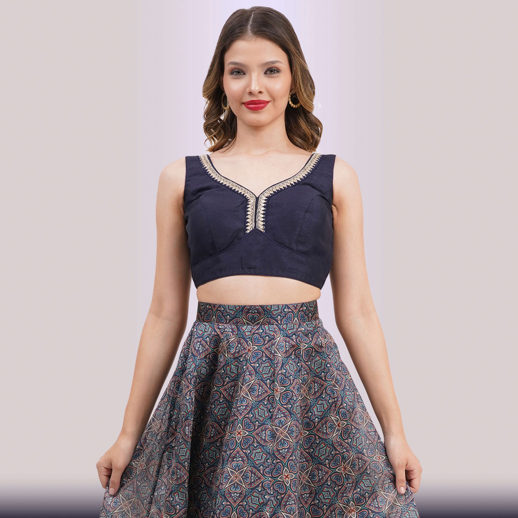 Navy Blue Geometric Lehenga Choli Set | Party Wear