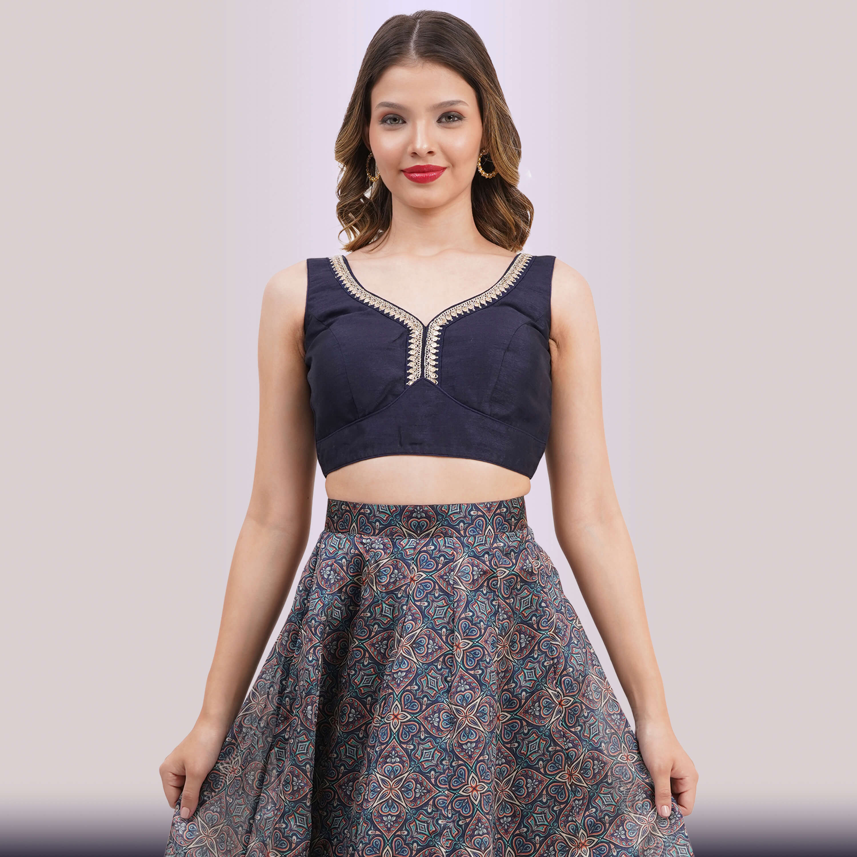 Navy Blue Geometric Lehenga Choli Set | Party Wear