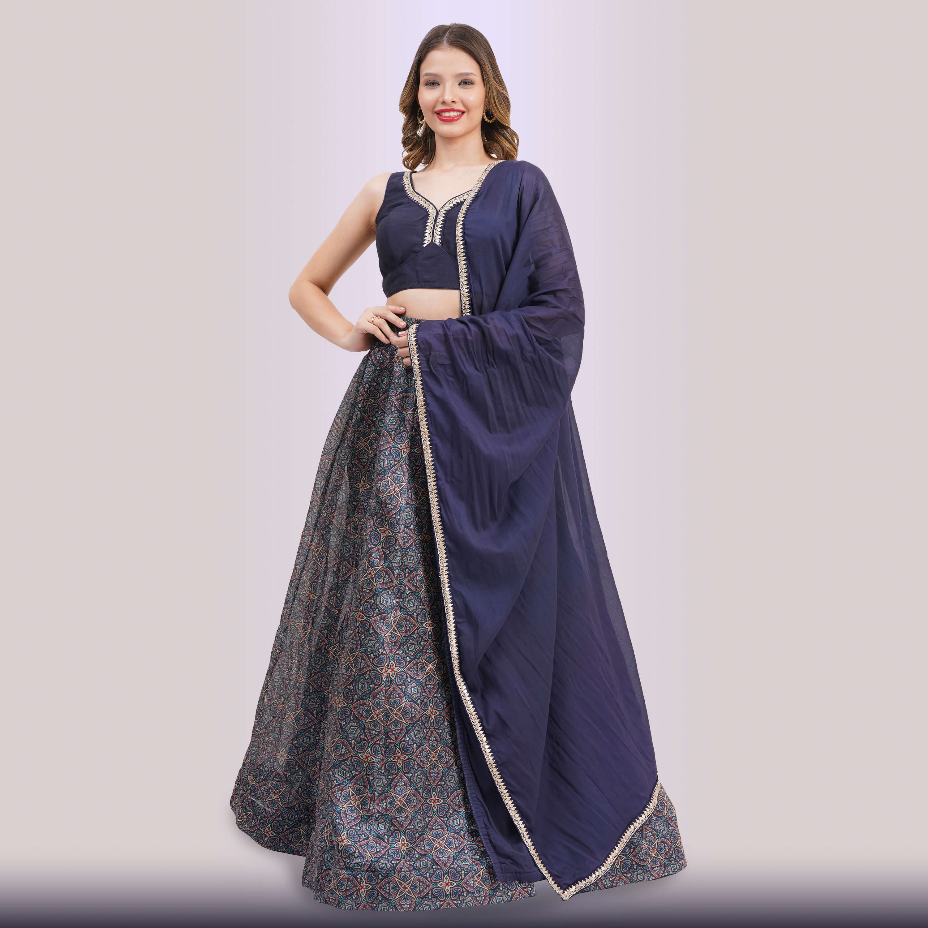 Navy Blue Geometric Lehenga Choli Set | Party Wear