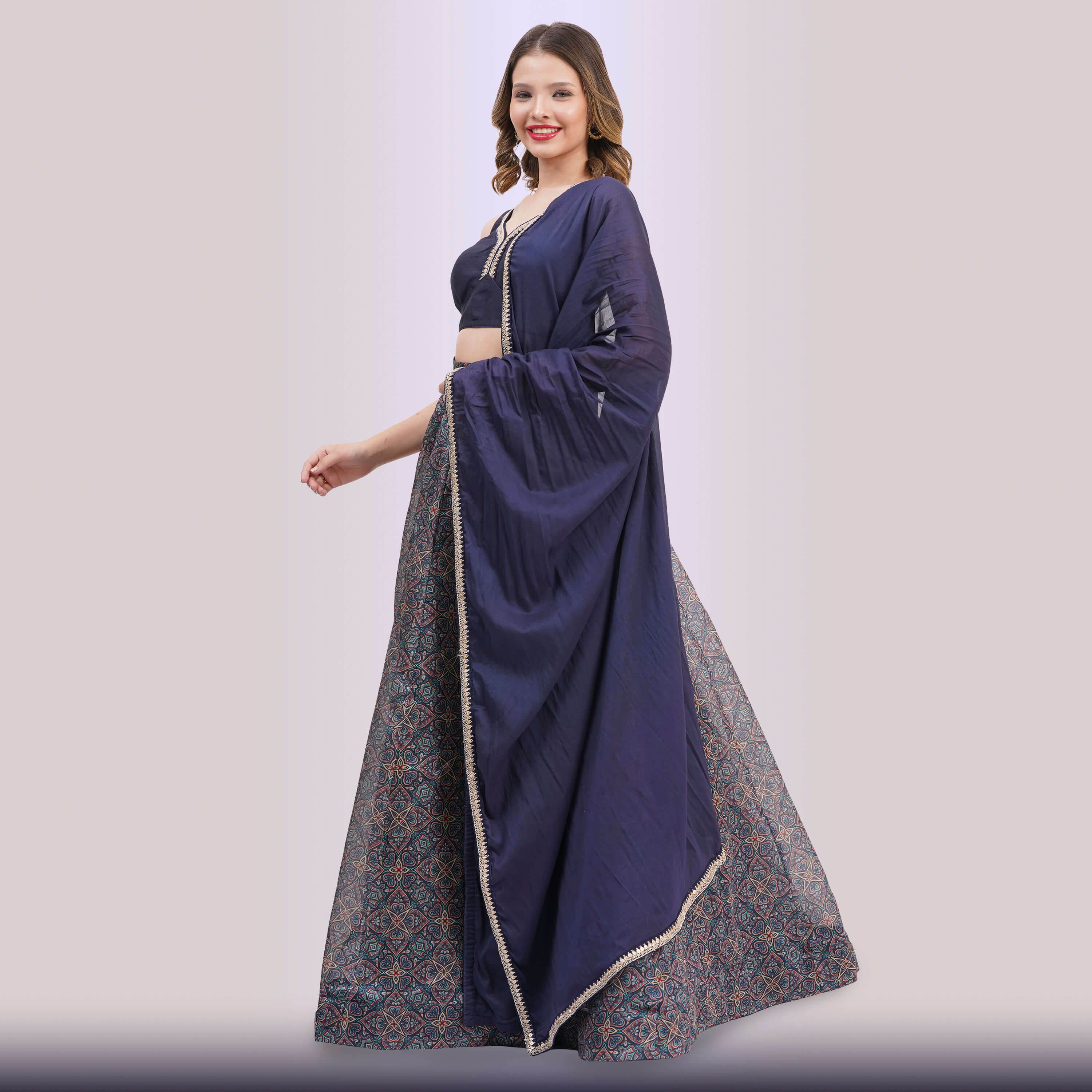 Navy Blue Geometric Lehenga Choli Set | Party Wear