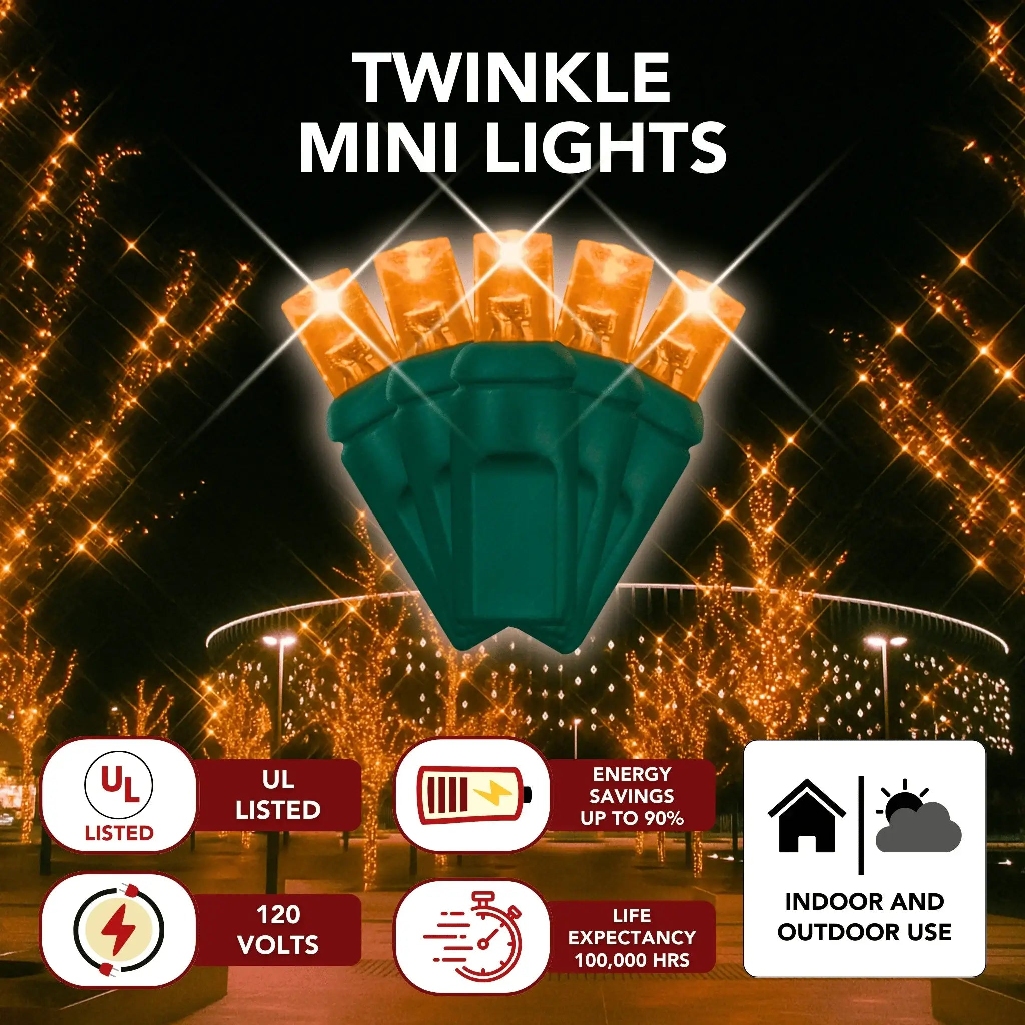 LED Mini Lights 5MM Orange Twinkle  6" Spacing