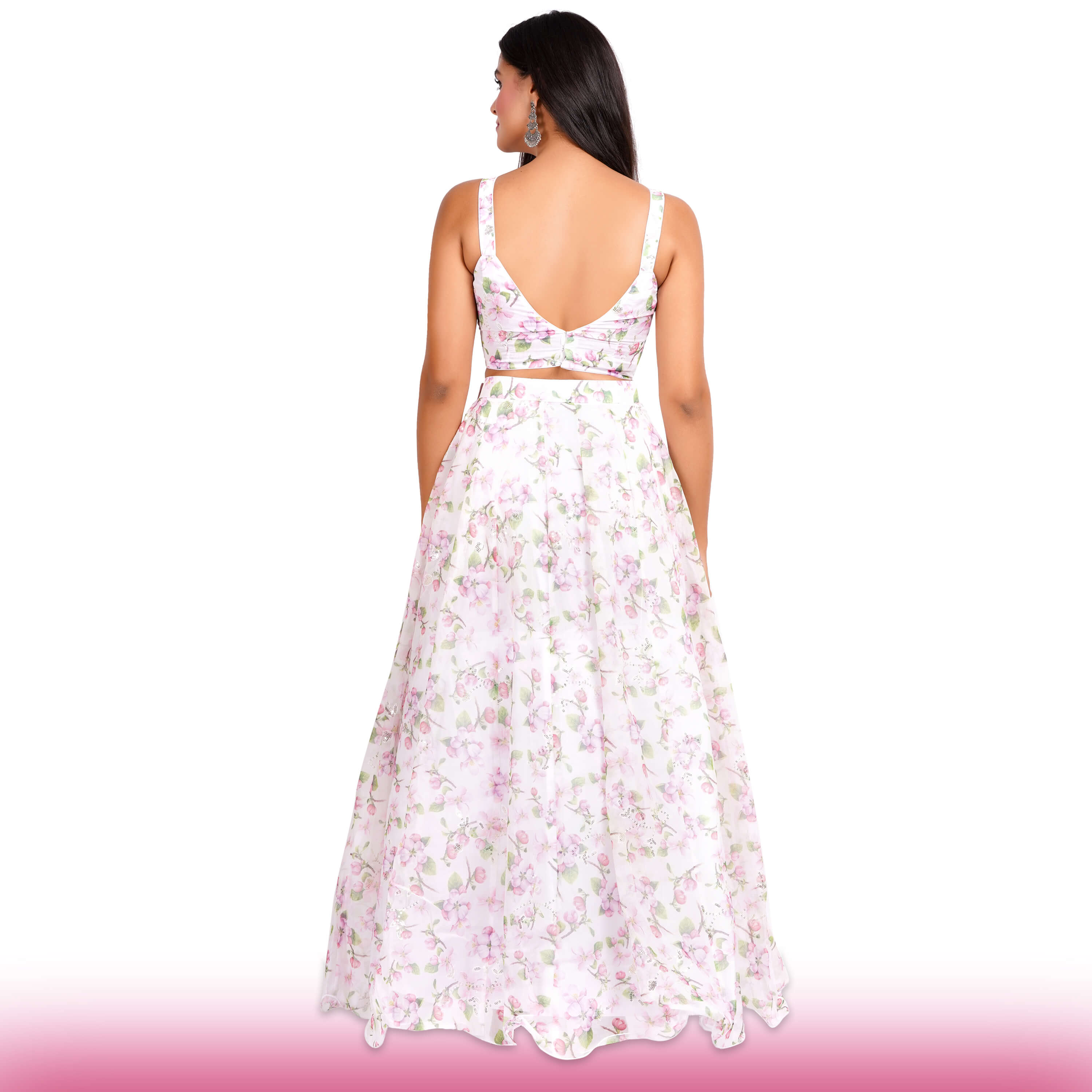 Organza Lehenga with Cherry Blossom Print