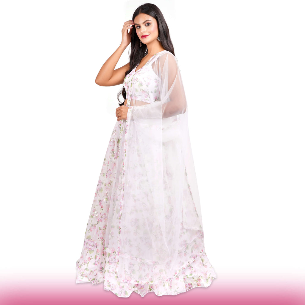 Organza Lehenga with Cherry Blossom Print