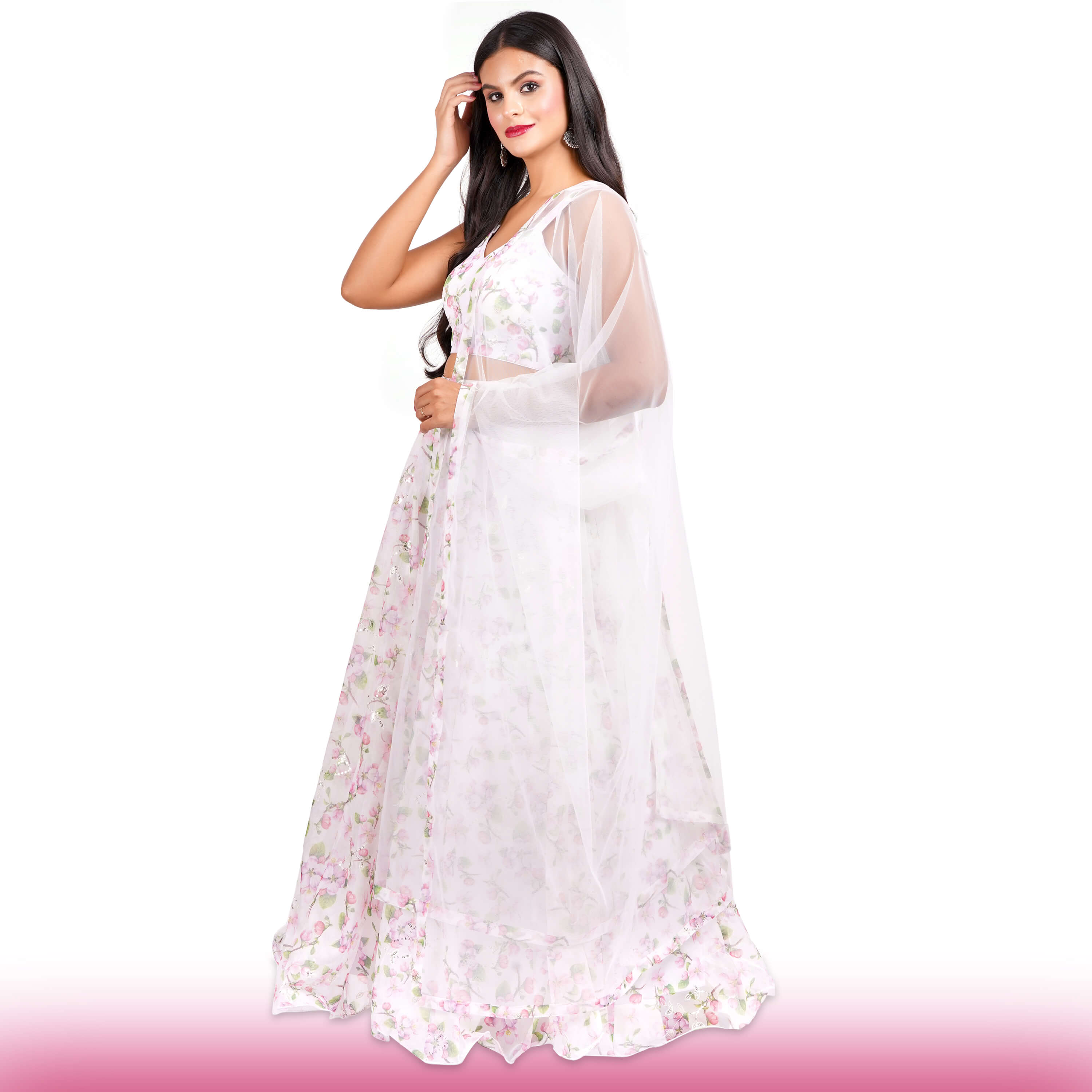 Organza Lehenga with Cherry Blossom Print