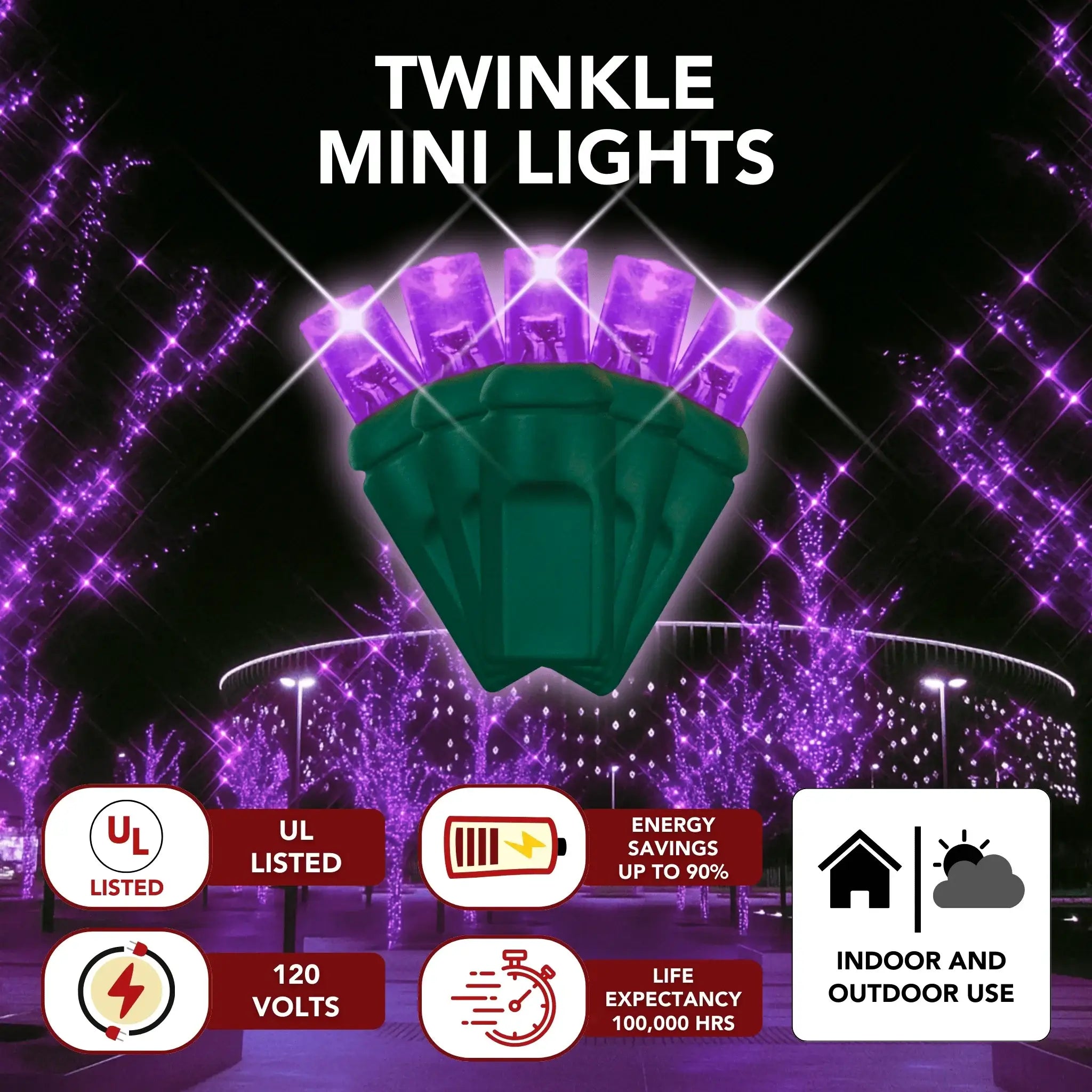LED Mini Lights 5MM Purple Twinkle Green Wire 6" Spacing