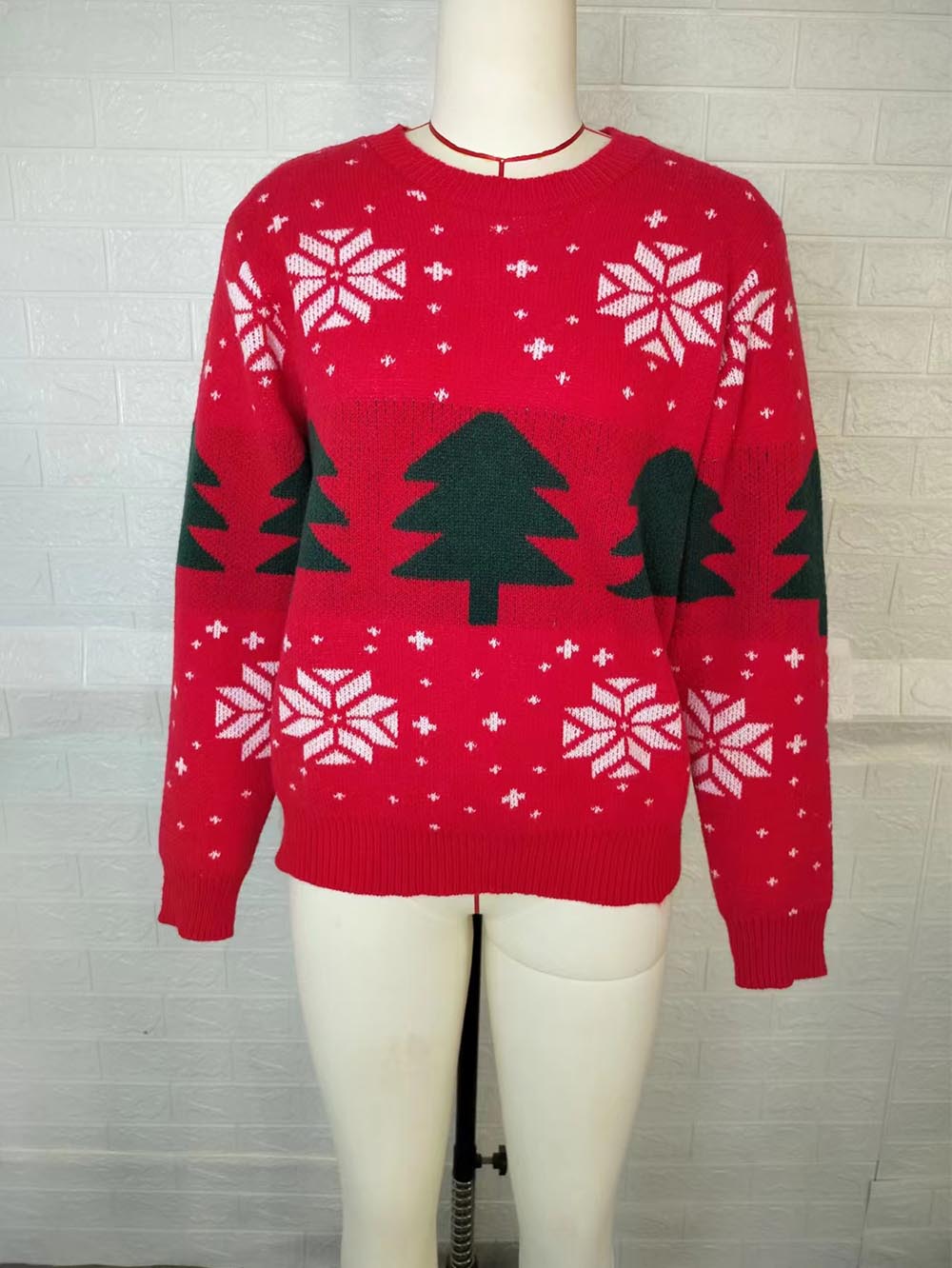 Red Christmas Tree Jacquard Pullover Sweater | NCS