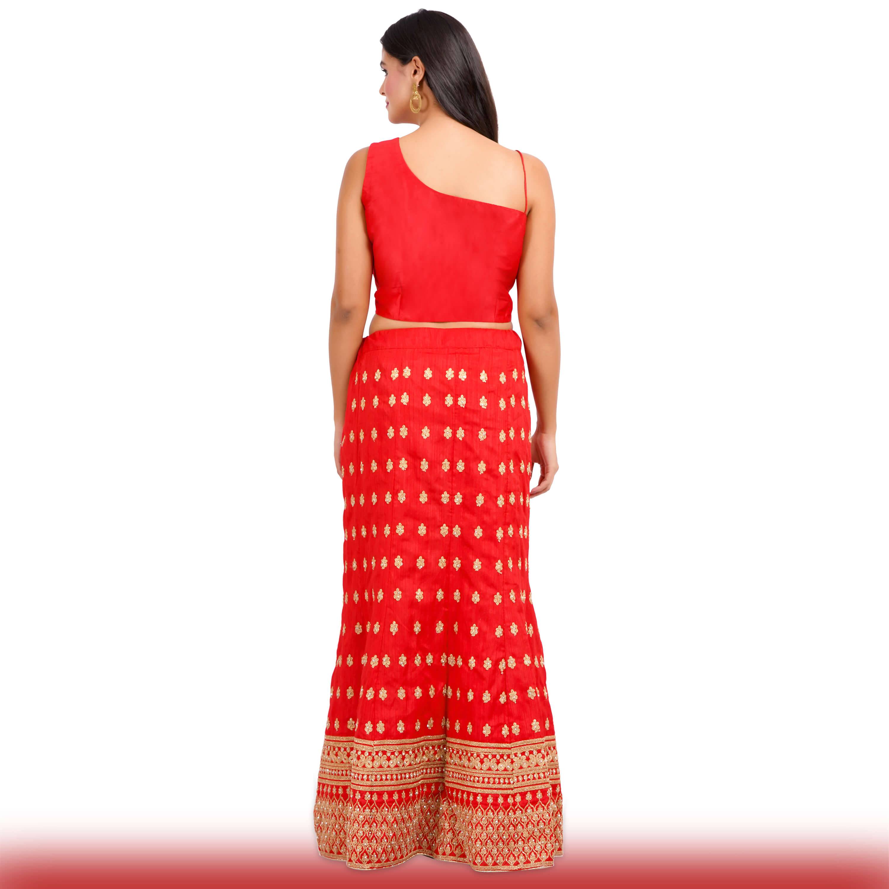 Party Lehenga in silk -Red