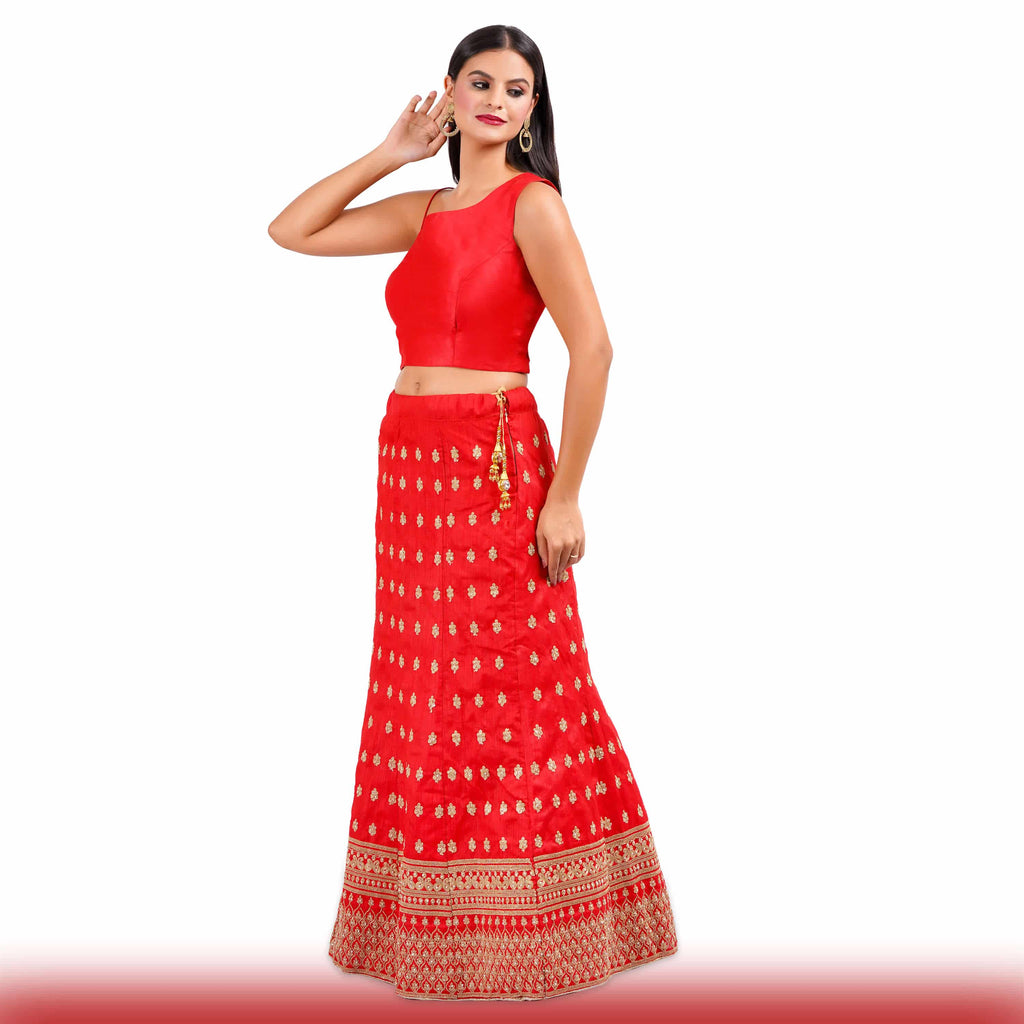 Party Lehenga in silk -Red