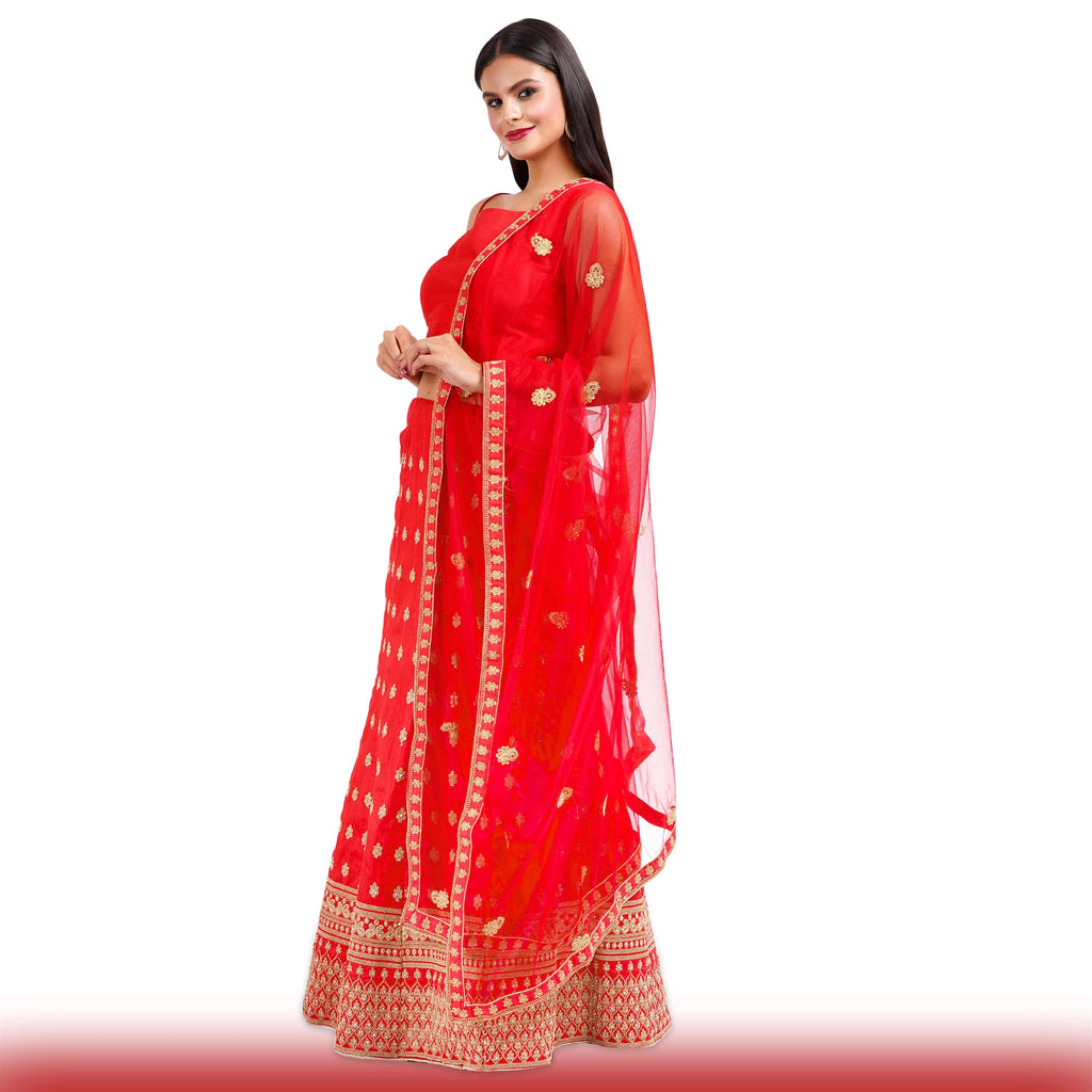 Party Lehenga in silk -Red