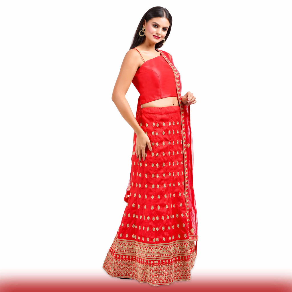Party Lehenga in silk -Red