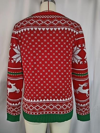 Contrasting Colors Snowflake Reindeer Pattern Ugly Christmas Sweater | NCS