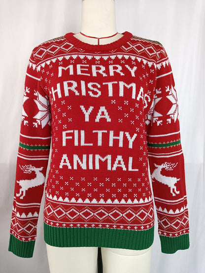 Contrasting Colors Snowflake Reindeer Pattern Ugly Christmas Sweater | NCS