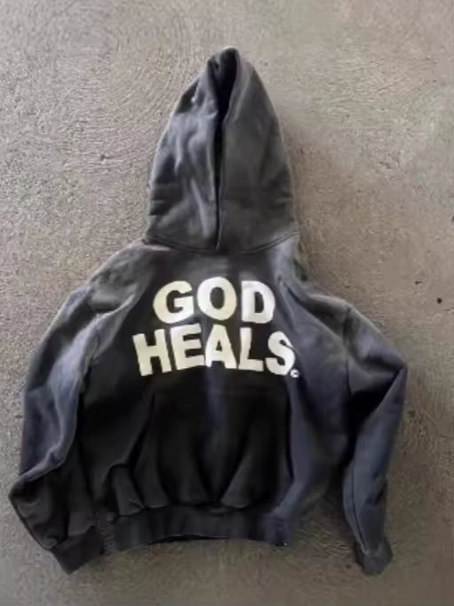 Vintage "God Heals" Washed Hoodie