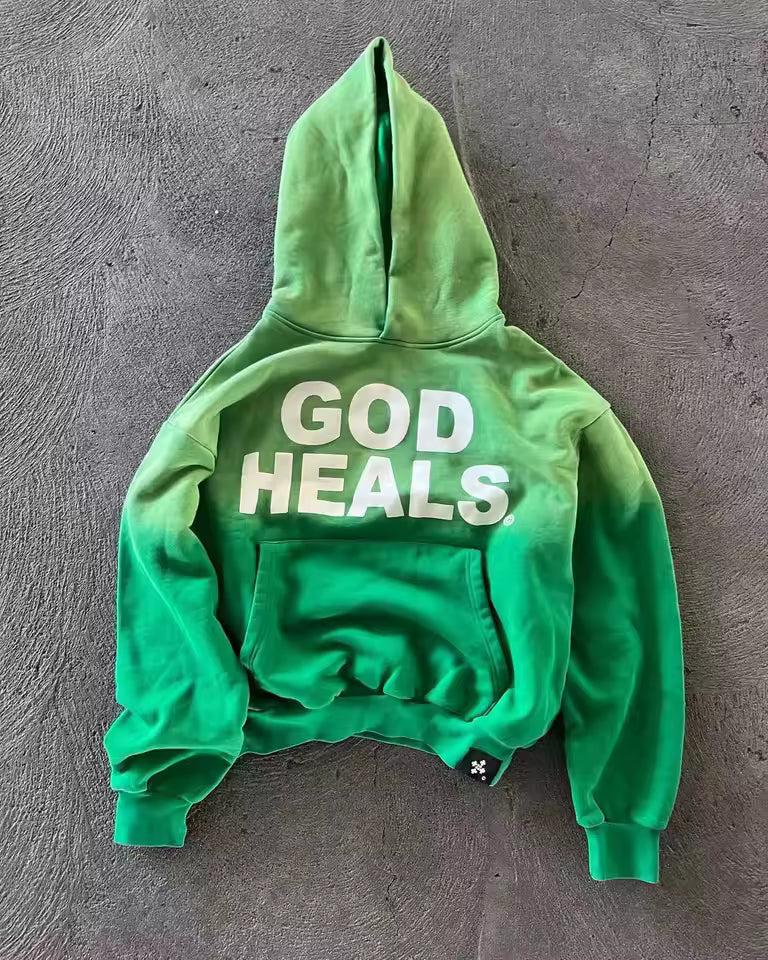 Vintage "God Heals" Washed Hoodie