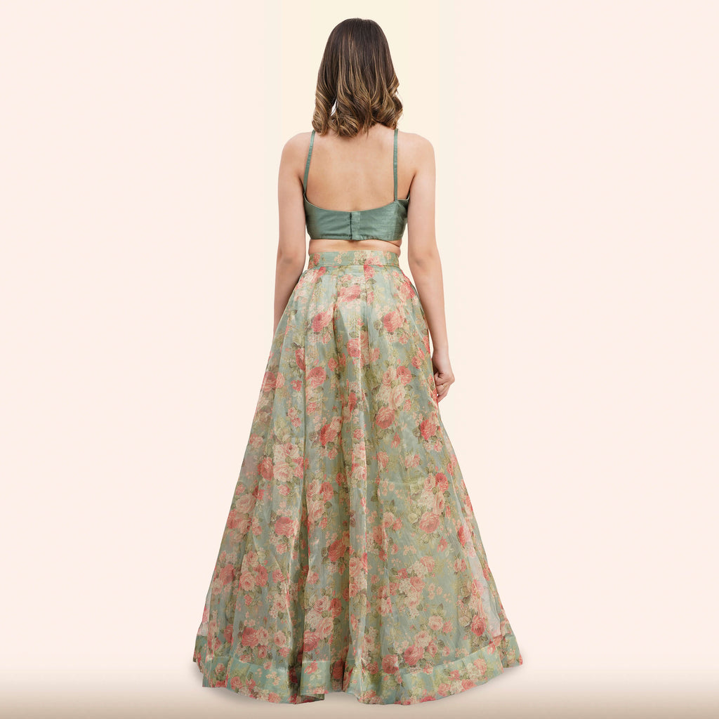 Sage Green Floral  Lehenga with Dupatta