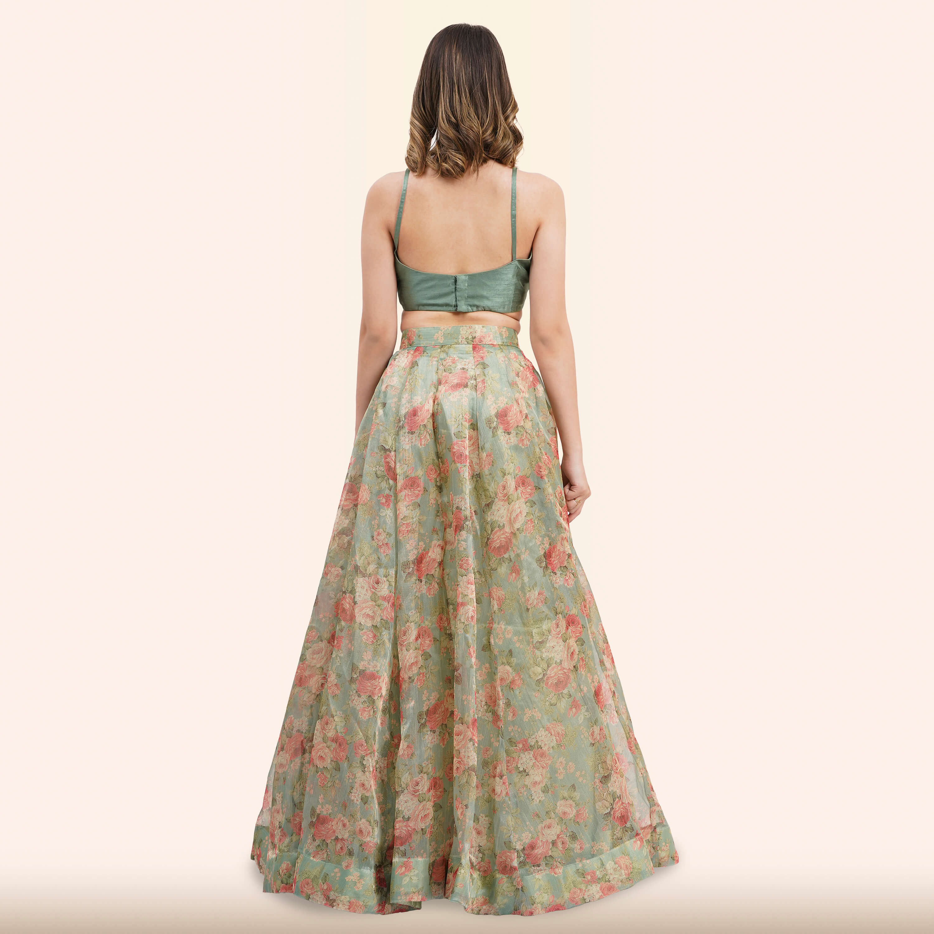 Sage Green Floral  Lehenga with Dupatta