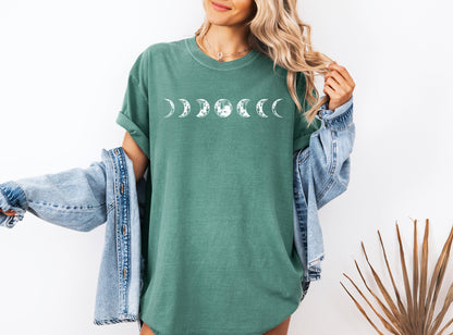 Moon Phase Nature Summer Vacation Camping Garment Dyed T Shirt