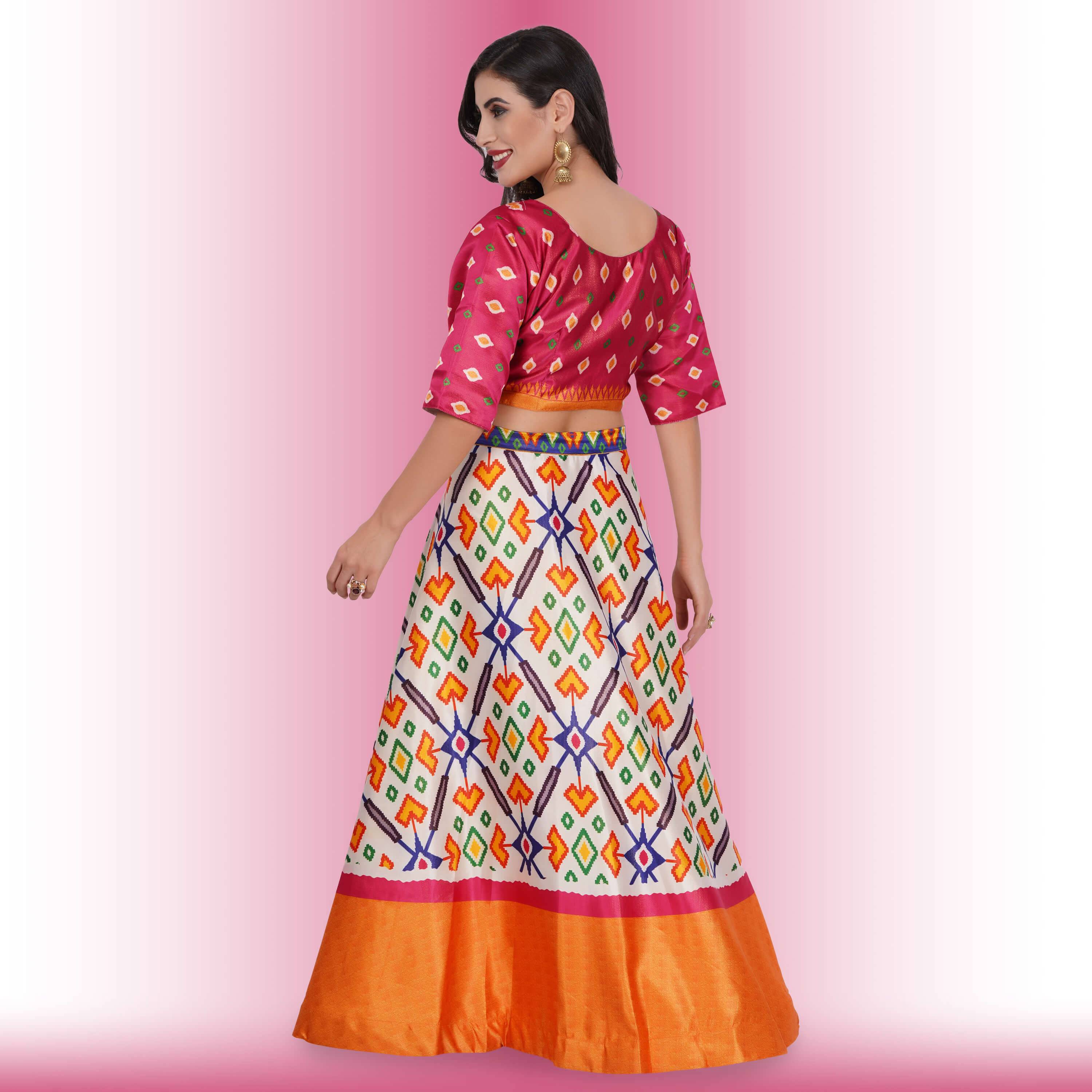 Silk Chania Choli in Combination Prints