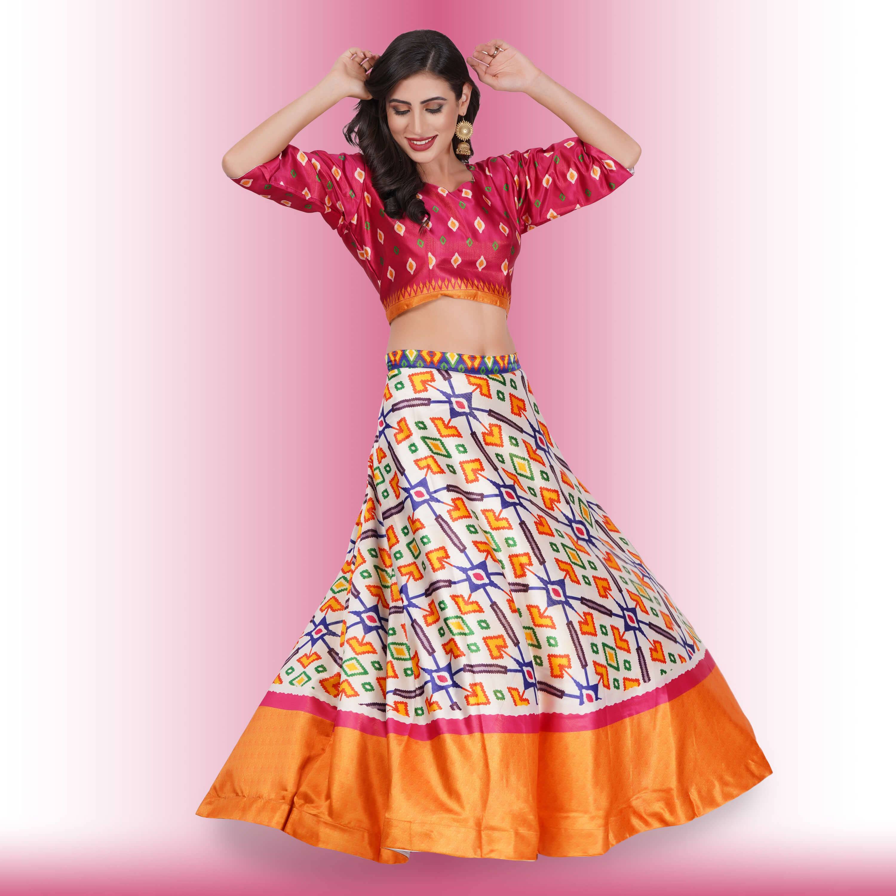 Silk Chania Choli in Combination Prints