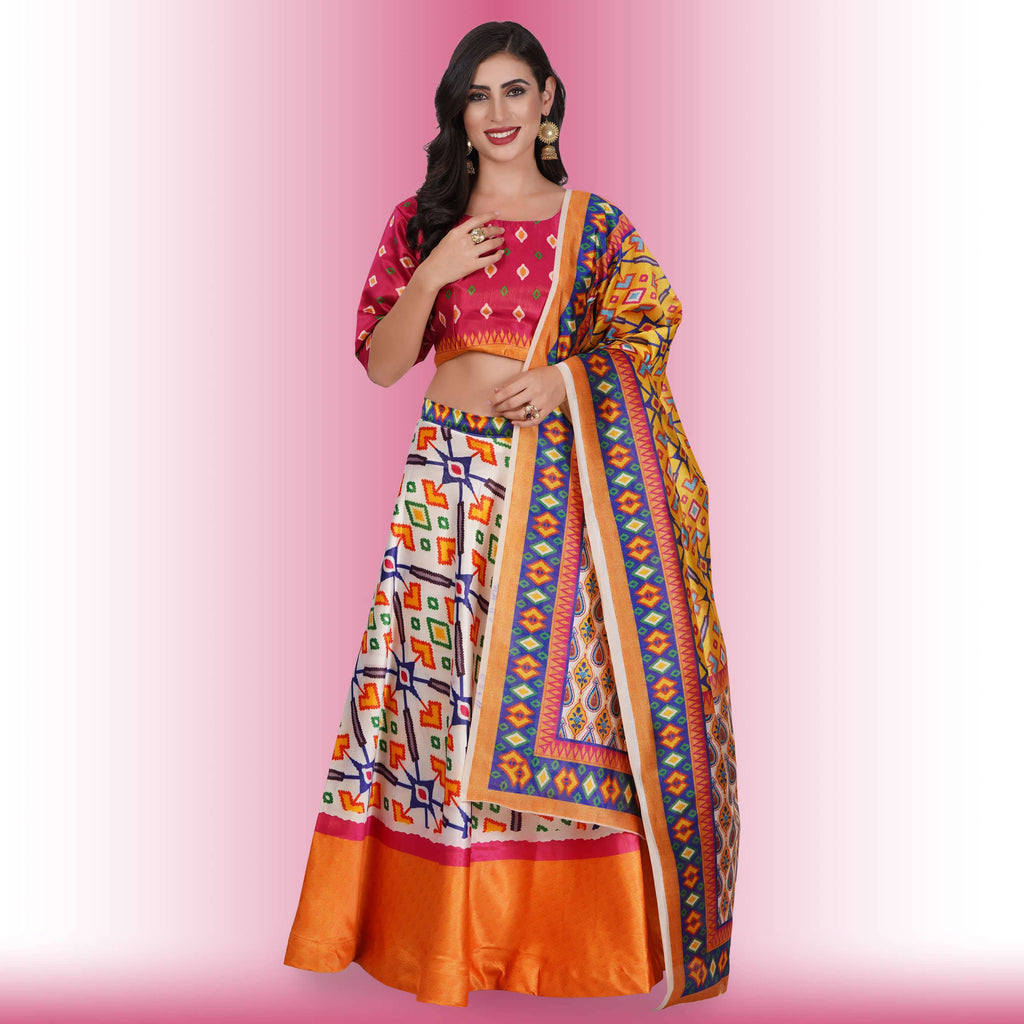 Silk Chania Choli in Combination Prints